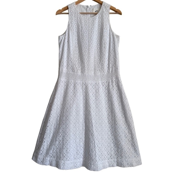 J. CREW COLLECTION Preppy Peasant Dropped Waist Embroidered Eyelet Midi Dress 6 - Picture 3 of 11